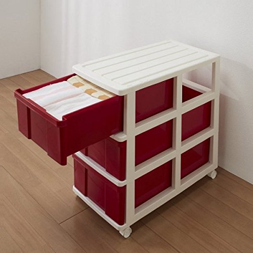 赤い木製3段引き出し 赤い3段引き出し